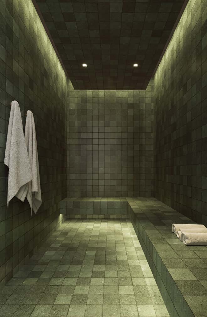 Sauna úmida com bancos em pedra